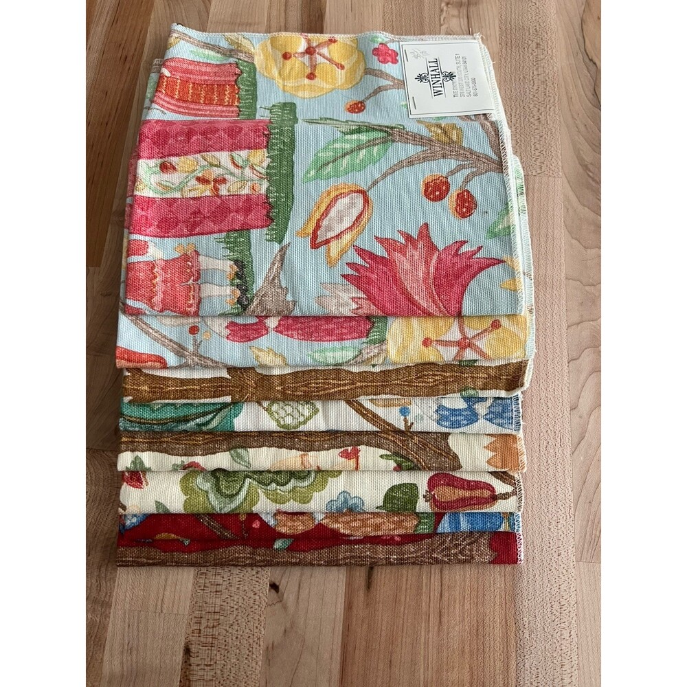 Winhall Fabric Samples 8 Pieces 17" X 17" Linen Blend Life on the Hill Pattern - Picture 15 of 16
